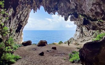 View of the sea through the Cipollane Cave
