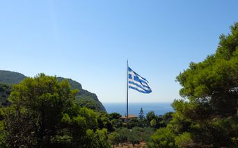 Zakynthos flag with a view of the sea