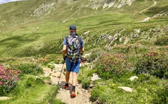 Hikers in a beautiful valley in the Vinschgau Valley