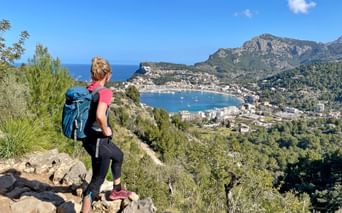 View of the beautiful town of Port de Sóller and the sea