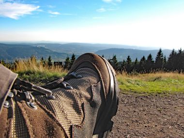 Hiking boot with beautiful view