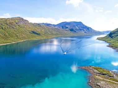 View of the deep blue lake at Bitihorn View of the deep blue lake at Bitihorn