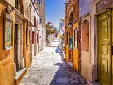 One of the picturesque alleys on Santorini One of the picturesque alleys on Santorini