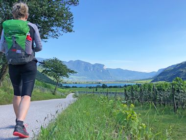 Hiker on the way to Lake Kalterer See