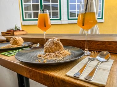 Apricot dumplings with apricot spritz