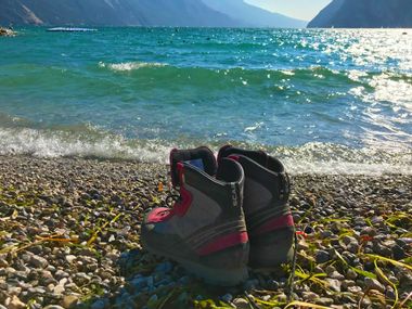 Hiking boots on Lake Garda