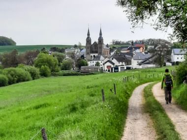 Path to Helfant next to a meadow