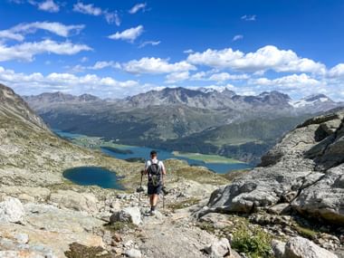 Descent from Plaun da Lej with a view of Lake Silsersee Descent from Plaun da Lej with a view of Lake Silsersee