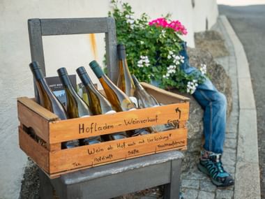 Wine sales at the Partschins farm shop in South Tyrol