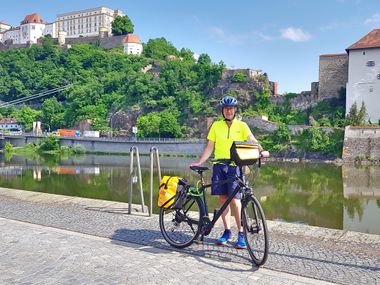 Cyclist in Passau on the Danube