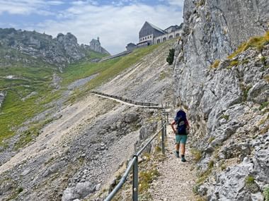 Hiker climbing the Wendelstein Hiker climbing the Wendelstein