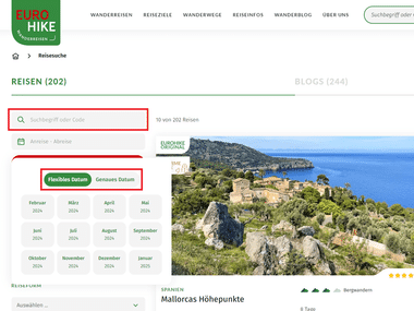 Suchbegriff und Reisedatum in der Suche Suchbegriff und Reisedatum in der Suche