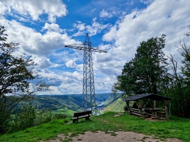 Picnic area on an iron pole with a view of the Moselle valley