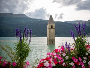 Altgraun church tower in Lake Reschen