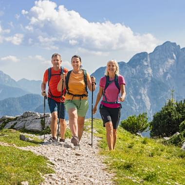 Hikers on the Vrsic Pass in Slovenia