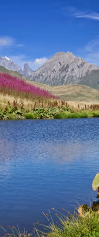 View over a mountain lake to Mont Blanc