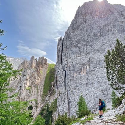 Hiker on the Lafatscher Joch in the Karwendel mountains