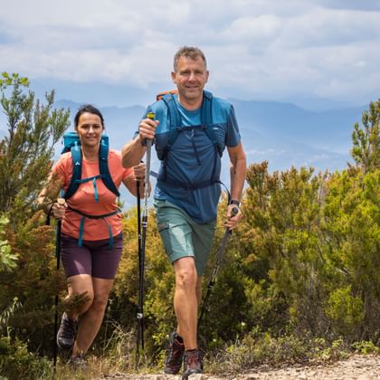 Hikers in the mountains on the Way of St. James