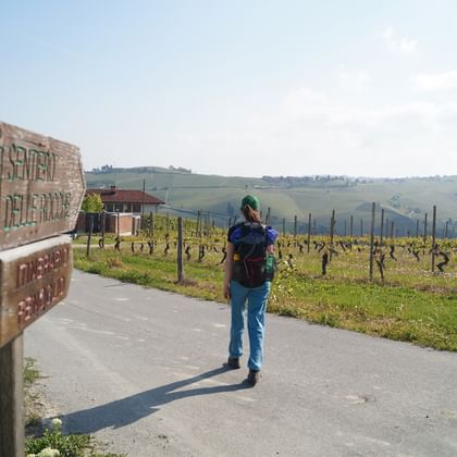 Wanderweg nahe Alba Wanderin am Weg nach Alba