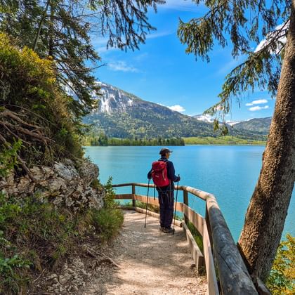 Hiker enjoys the view at Lake Wolfgangsee