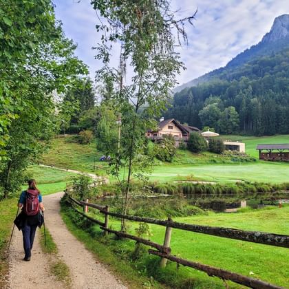 Hiker on the hiking trail in Fuschl 