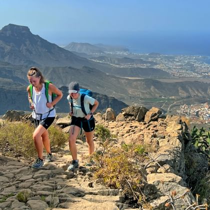 Adeje Saeumer paths panoramic view with hikers