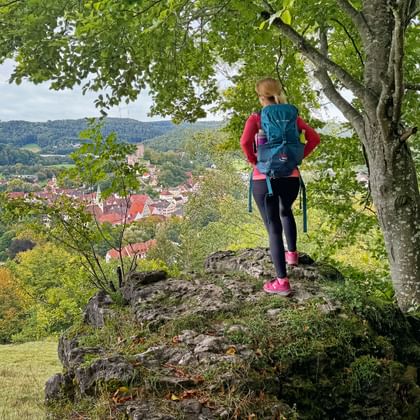 Wanderin genießt den Ausblick auf Pappenheim