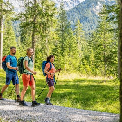 Hikers in the Gaistal valley near Leutasch