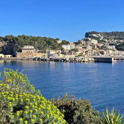 Panoramic city view of Port Soller and the sea