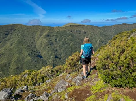 Hiker with a view of the mountain panorama
