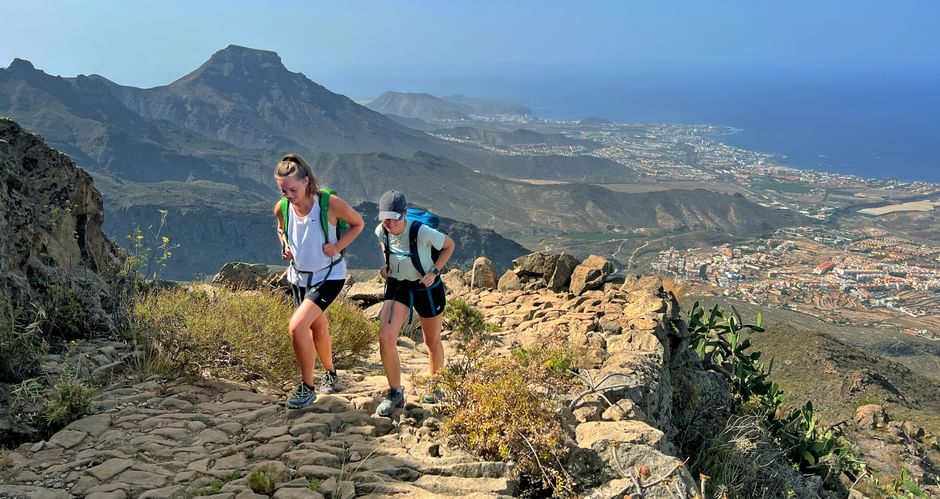 Adeje Saeumer paths panoramic view with hikers